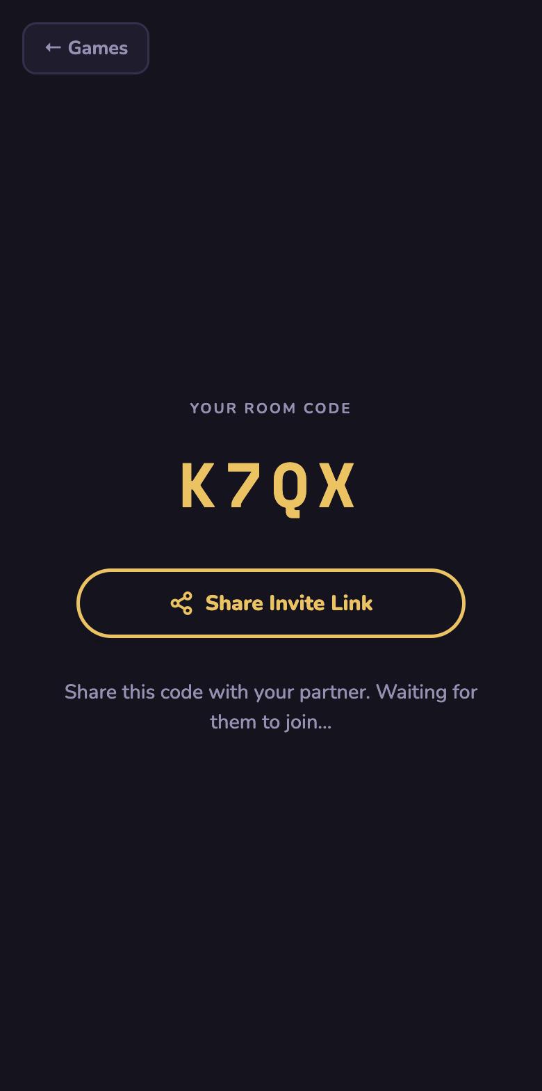 Couplescade: a room code, waiting for a partner to join